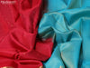 Pure kanjivaram silk saree red and light blue with allover zari weaves & buttas and long zari woven border