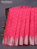 Pure kanjivaram silk saree pink with silver zari woven buttas and temple design silver zari woven border