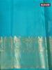 Pure kanjivaram silk saree peach shade and teal blue with allover zari weaves and zari woven border