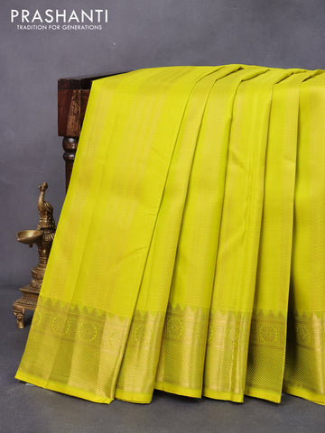 Pure kanjivaram silk saree lime yellow and dual shade of pink with allover zari weaves and rich zari woven border