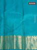 Pure kanjivaram silk saree reddish pink and teal blue with allover zari weaves and rich zari woven border