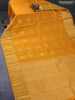 Pure kanjivaram silk saree mustard yellow and dual shade of pinkish orange with zari woven box type buttas and zari woven border