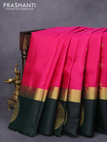Pure kanjivaram silk saree pink and bottle green with zari woven buttas and zari woven butta border