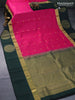 Pure kanjivaram silk saree pink and bottle green with zari woven buttas and zari woven butta border