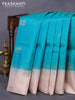 Pure kanjivaram silk saree teal green shade and beige with zari woven buttas and simple border