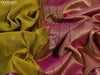 Pure kanjivaram silk saree mustard green and magenta pink with allover zari woven buttas and long zari woven border