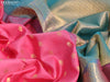 Pure kanjivaram silk saree pink and dual shade of teal blue with allover zari woven buttas and long zari woven border