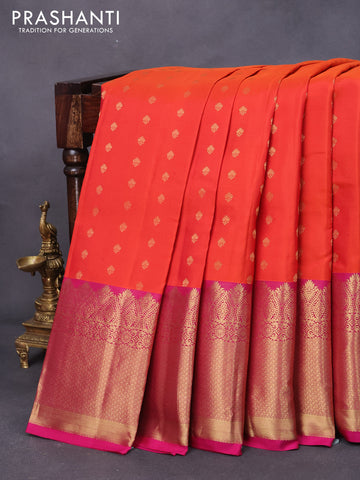 Pure kanjivaram silk saree orange and pink with allover zari woven buttas and long zari woven border