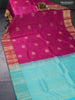 Pure kanjivaram silk saree purple and teal blue with allover self emboss & zari buttas and zari woven border