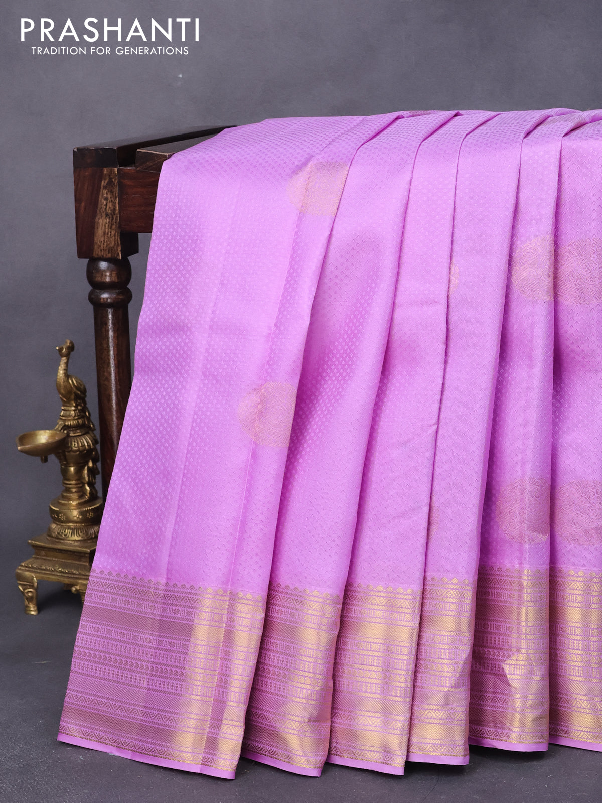 Pure kanjivaram silk saree lavender shade and teal blue with allover self emboss & zari buttas and zari woven border