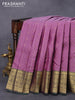 Pure kanjivaram silk saree mild purple and green with allover self emboss & zari buttas and zari woven border