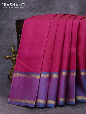 Pure kanjivaram silk saree pink and dual shade of blue with zari woven buttas and rettapet annam zari woven border