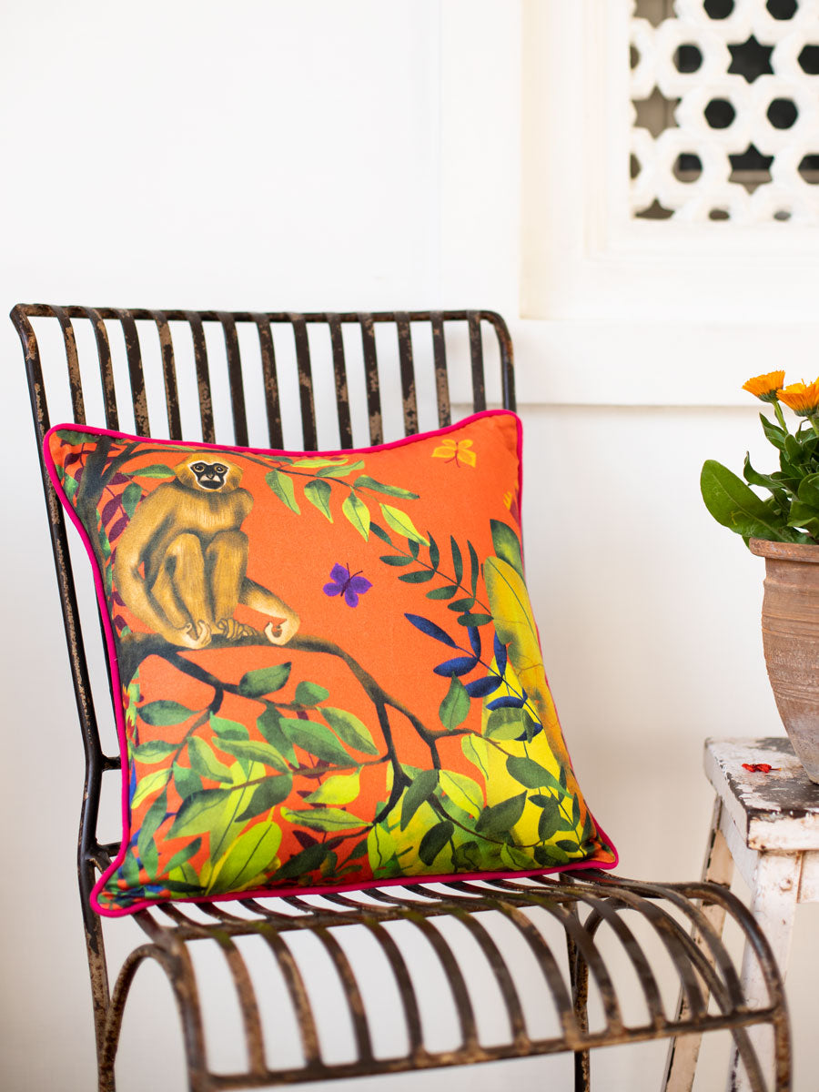 Jungle of Happiness Cotton Cushion Cover - 16 Inch