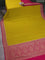 Banarasi crepe partly saree lime yellow and pink with woven buttas and woven border