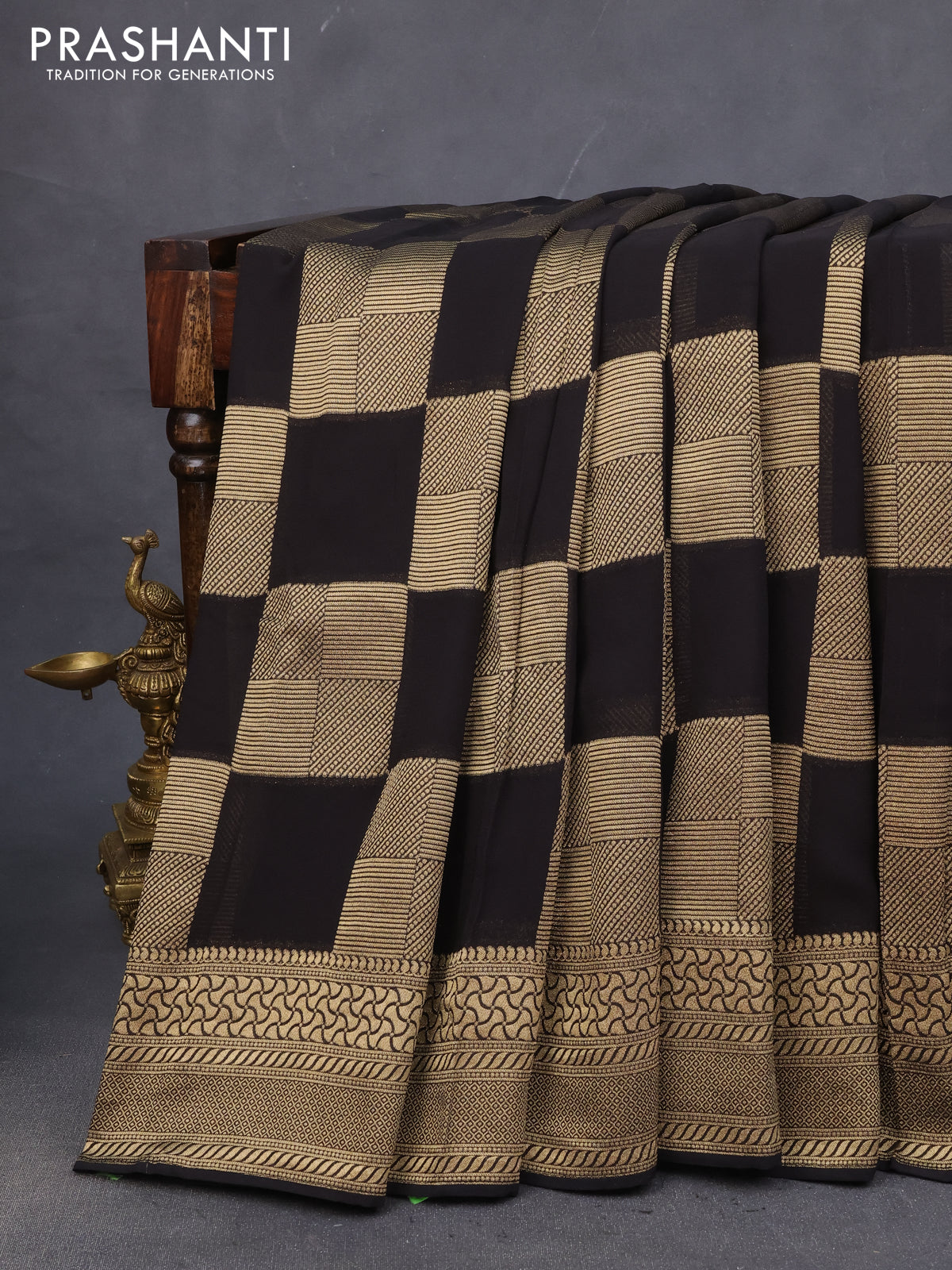 Banarasi georgette saree black with allover geometric zari weaves and zari woven border