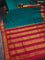 10 yards silk saree teal green and red with plain body and temple design zari woven border