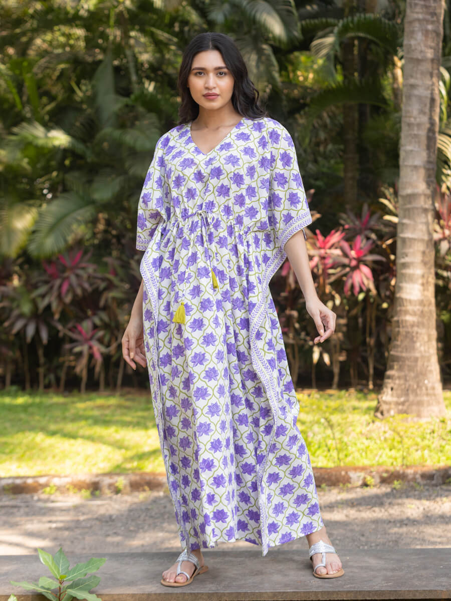 Kumudini Block Printed Cotton Kaftan