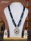 Beaded blue necklace with sapphire & cz stones and pearl hangings in zircon finish