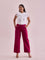 Women Solid Dark Rose Linen Cargo Pant