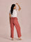 Women Solid Rust Linen Cargo Pant