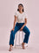 Women Solid Turquoise Blue Linen Cargo Pant