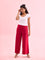 Women Solid Dark Pink Knit Viscose Mid Rise Palazzos