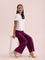 Women Medium Violet Solid Viscose Knit Mid Rise Palazzos