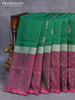 Pure uppada silk saree green and dark magenta pink with silver zari woven floral buttas and silver zari woven paisley butta border