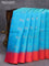 Pure soft silk saree teal blue and dual shade of pinkish orange with silver zari woven butta weaves and simple border