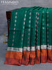 Pure uppada silk saree dark green and red with allover thread & silver zari woven floral buttas and zari woven simple border