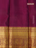Pure kanjivaram silk saree teal blue and dark magenta with allover zari checked pattern and long zari woven annam korvai border