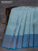 Pure kanjivaram silk saree pastel blue and blue with allover copper zari checked pattern and zari woven border