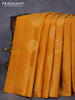 Pure kanjivaram silk saree mustard shade and dual shade of pinkish orange with zari woven buttas in borderless style