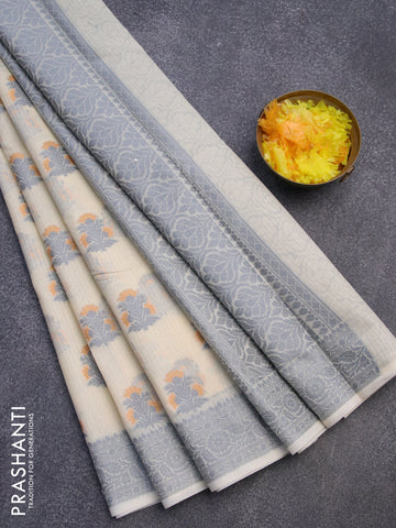 Banarasi kota saree cream and grey with thread woven buttas and thread woven border