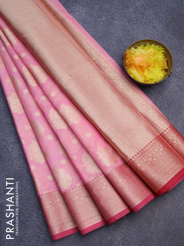 Banarasi kota saree light pink and pink with zari woven floral buttas and zari woven border