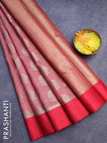 Banarasi kota saree pink shade and maroon with zari woven buttas and zari woven simple border