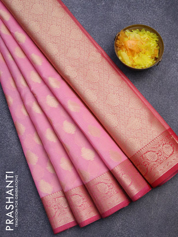 Banarasi kota saree light pink and pink with zari woven buttas and zari woven border