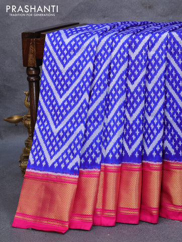 Pochampally silk saree blue and pink with allover ikat weaves and zari woven border