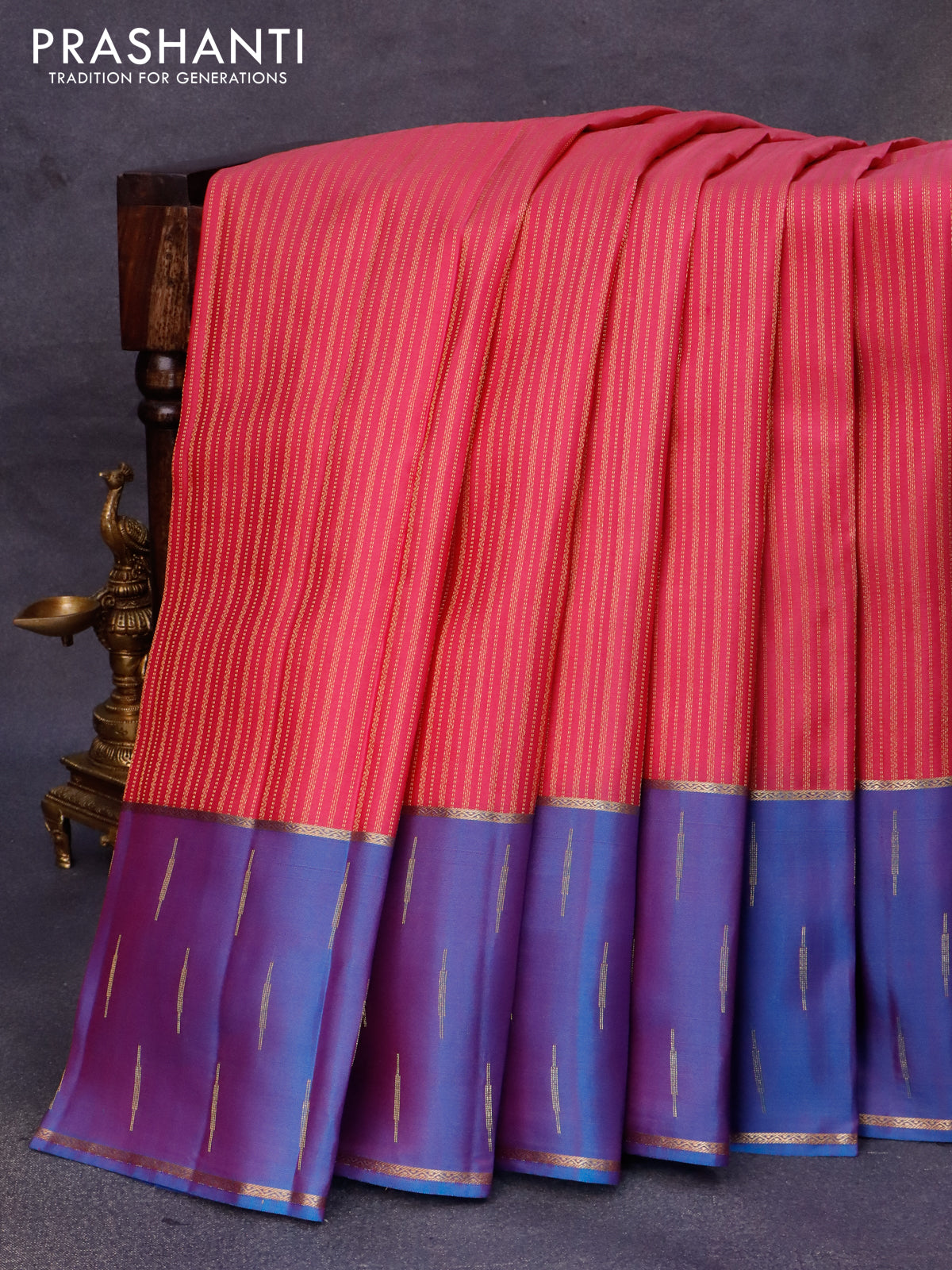 Pure kanjivaram silk saree pink and cs blue with allover zari weaves and rettapet zari woven butta border