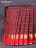 Pure kanjivaram silk saree wine shade and pink with allover zari checked pattern and rettapet zari woven border