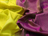 Pure kanjivaram silk saree lime yellow and purple with allover zari weaves and zari woven border