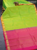 Pure kanjivaram silk saree light green and pink with paisley zari woven buttas and zari woven border