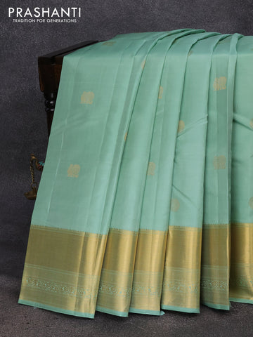 Pure kanjivaram silk saree pastel blue and green with annam zari woven buttas and zari woven border