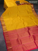 Pure kanjivaram silk saree yellow and pink with allover zari weaves & buttas and peacock zari woven border