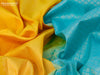 Pure kanjivaram silk saree yellow and teal blue with zari woven buttas in borderless style