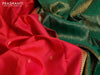 Pure kanjivaram silk saree dual shade of reddish pink and green with zari woven buttas and zari woven korvai border