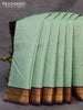 Pure kanjivaram silk saree pastel green and wine shade with thread checked pattern and zari woven korvai border