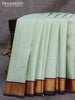 Pure kanjivaram silk saree grey pastel green and wine shade with allover podi kattams and zari woven korvai border