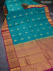 Pure kanjivaram silk saree teal blue and purple with zari woven buttas and long rich zari woven korvai border