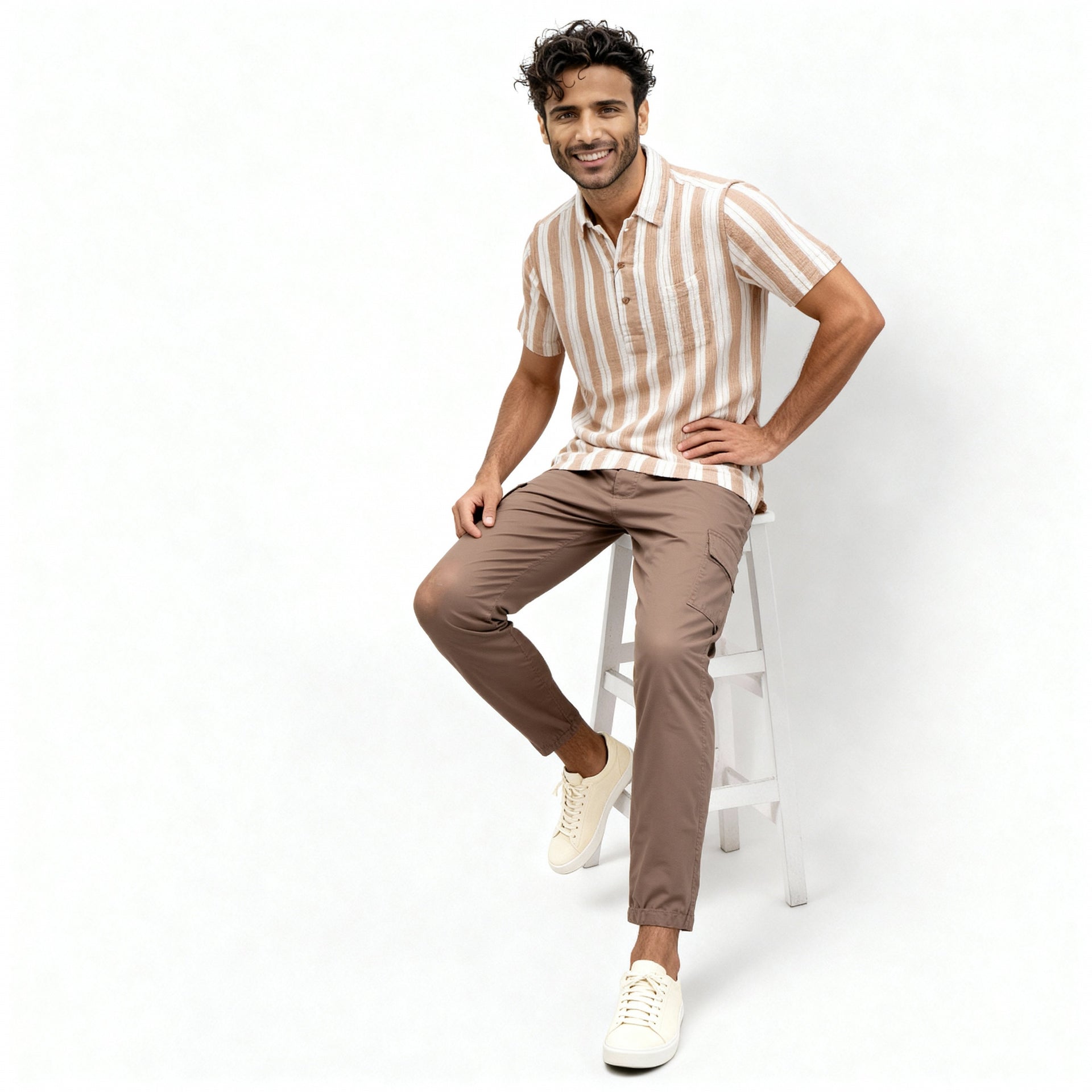 Cotton Striped Polo Neck Shirt